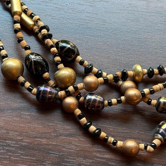 Late 90s Cork and Glass Layered Necklace - Picture 2 of 3